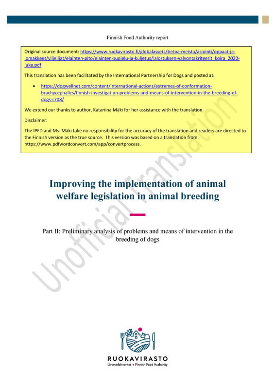 Improving the Implementation of Animal Welfare Legislation Report Cover